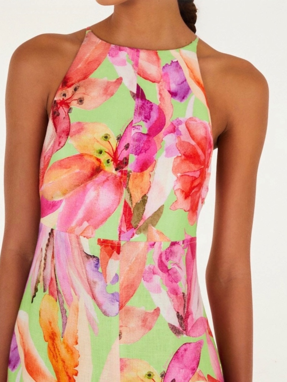 NWT FARM Rio Artsy Flora Green Floral Linen Midi Dress Size Small - Picture 4 of 9